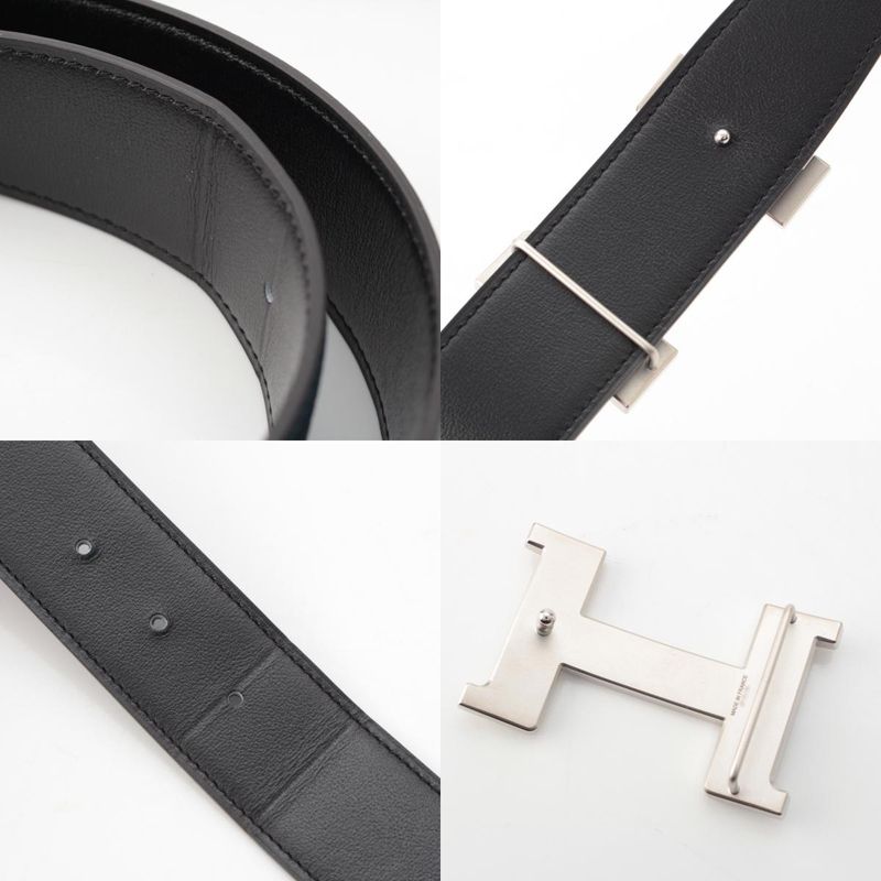 Hermes Box Calf Togo Constance Reversible Buckle 38 Silver Belt Black 90