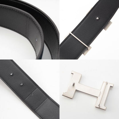Hermes Box Calf Togo Constance Reversible Buckle 38 Silver Belt Black 90