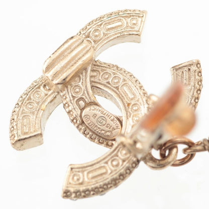 Chanel CC Logo Pearl Line Stone Earrings Gold Black