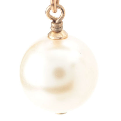 Chanel CC Logo Pearl Line Stone Earrings Gold Black