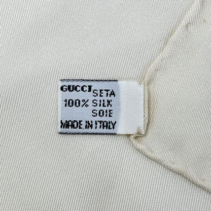 Gucci Scarf Ivory Light Brown Multi Animal Pattern Horsebit Motif