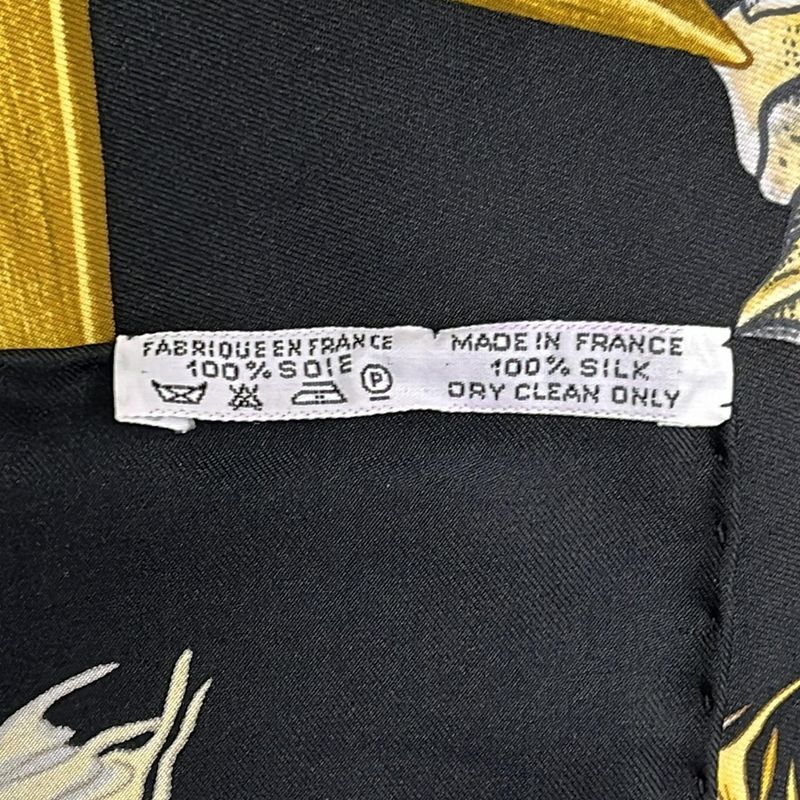 Hermes Scarf Carre 90 Black Yellow Multi Passiflores Floral Pattern Silk