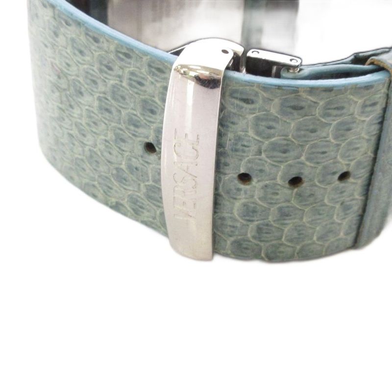 Versace Watch Quartz Analog 2 Hand Leather Band Medusa Light Blue Silver Color