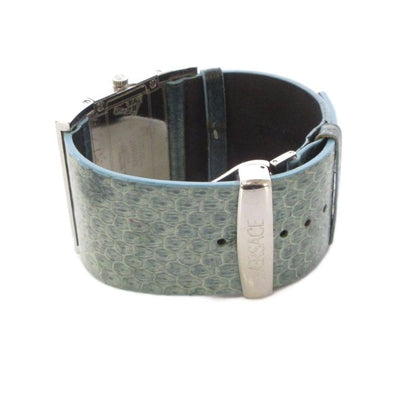 Versace Watch Quartz Analog 2 Hand Leather Band Medusa Light Blue Silver Color
