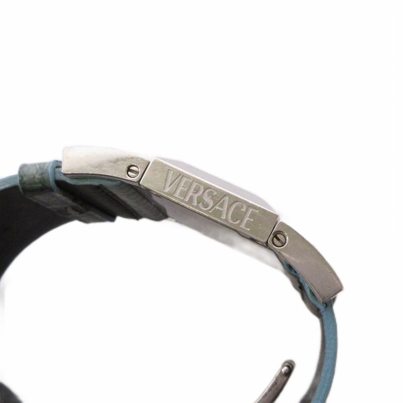 Versace Watch Quartz Analog 2 Hand Leather Band Medusa Light Blue Silver Color