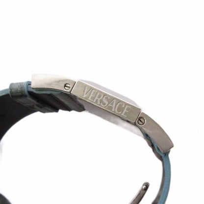 Versace Watch Quartz Analog 2 Hand Leather Band Medusa Light Blue Silver Color