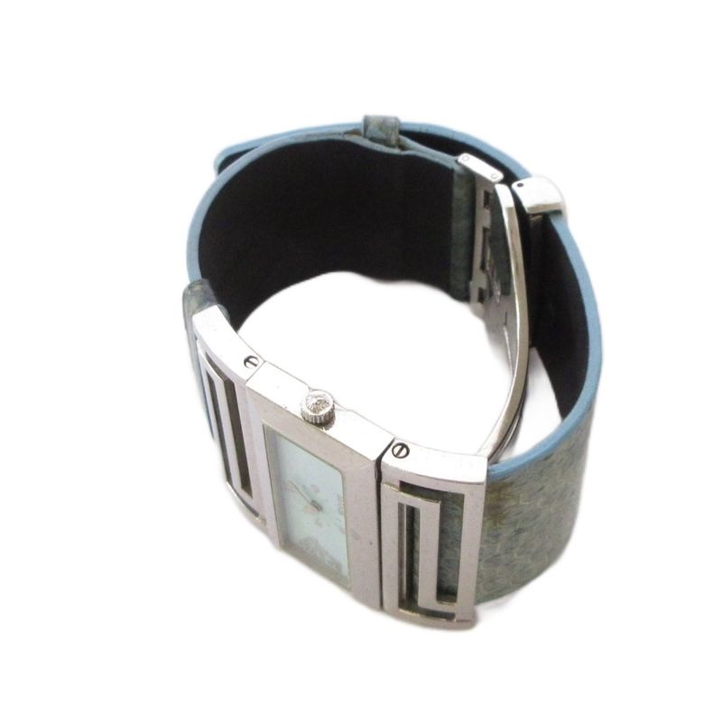 Versace Watch Quartz Analog 2 Hand Leather Band Medusa Light Blue Silver Color
