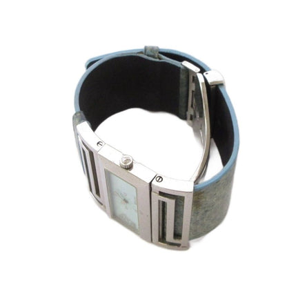 Versace Watch Quartz Analog 2 Hand Leather Band Medusa Light Blue Silver Color