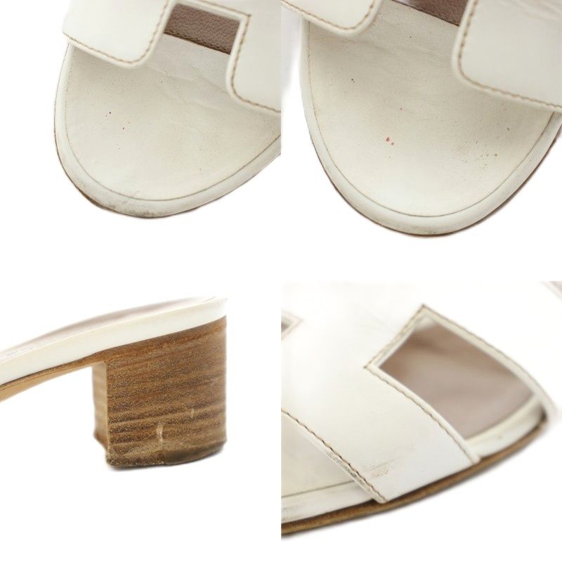 Hermes Oasis Sandals Mule Chunky Heel Leather Vibram Sole 35.5 White YT