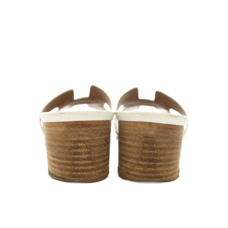 Hermes Oasis Sandals Mule Chunky Heel Leather Vibram Sole 35.5 White YT