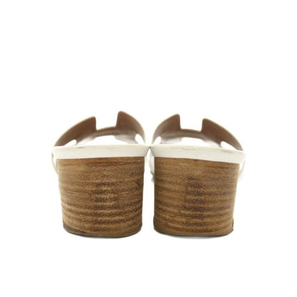 Hermes Oasis Sandals Mule Chunky Heel Leather Vibram Sole 35.5 White YT