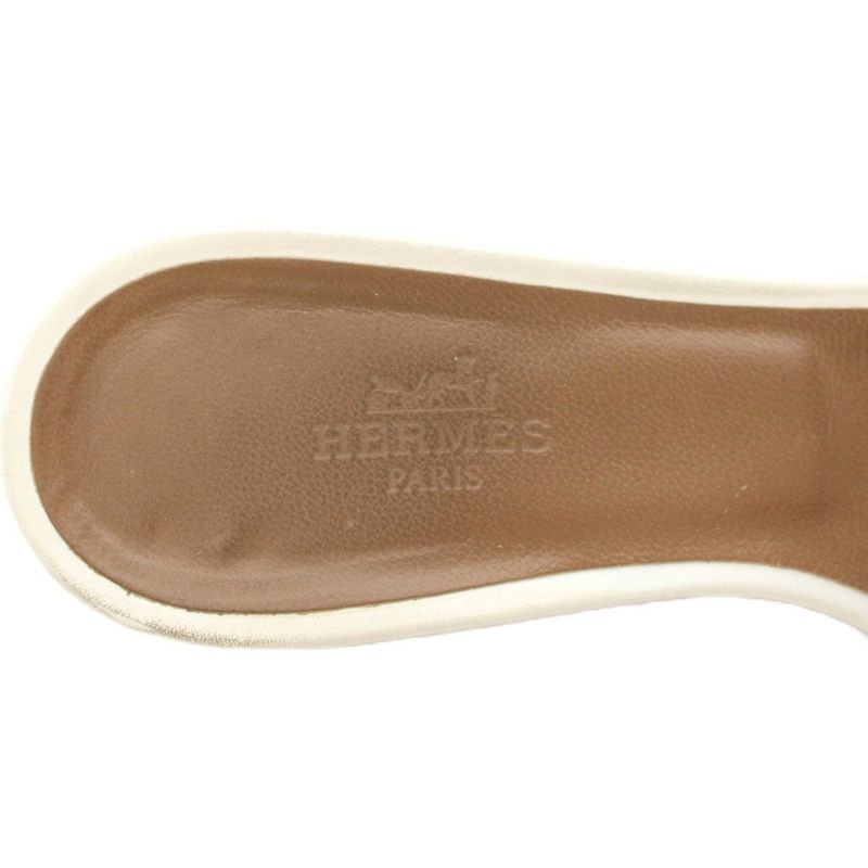 Hermes Oasis Sandals Mule Chunky Heel Leather Vibram Sole 35.5 White YT