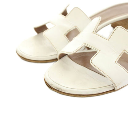Hermes Oasis Sandals Mule Chunky Heel Leather Vibram Sole 35.5 White YT