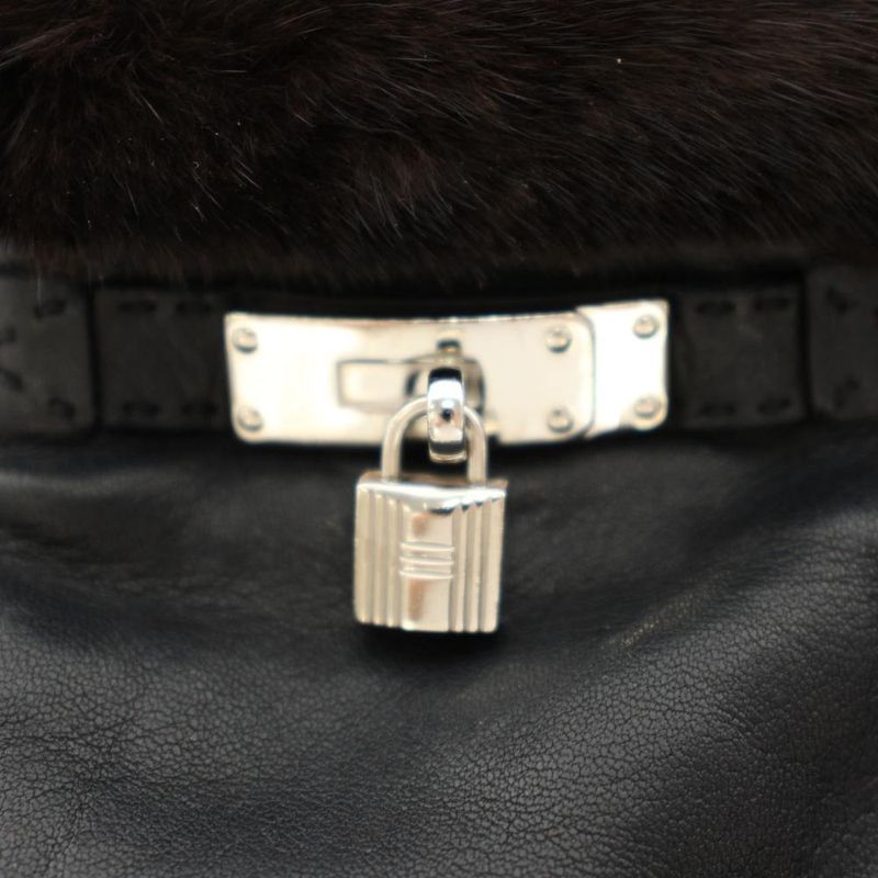 Hermes Princess Kelly Gloves Cadena Lamb Leather Mink 6 Black Brown YT