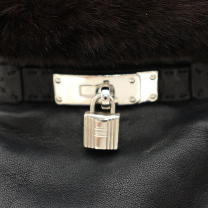 Hermes Princess Kelly Gloves Cadena Lamb Leather Mink 6 Black Brown YT