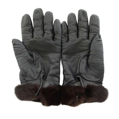 Hermes Princess Kelly Gloves Cadena Lamb Leather Mink 6 Black Brown YT