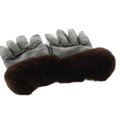 Hermes Princess Kelly Gloves Cadena Lamb Leather Mink 6 Black Brown YT