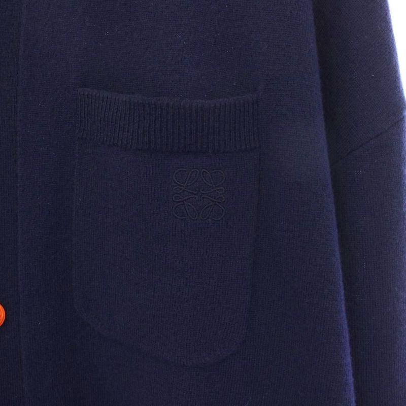 Loewe Bicolor Poloka Digan Knit Long Sleeve Anagram S Navy Sweater