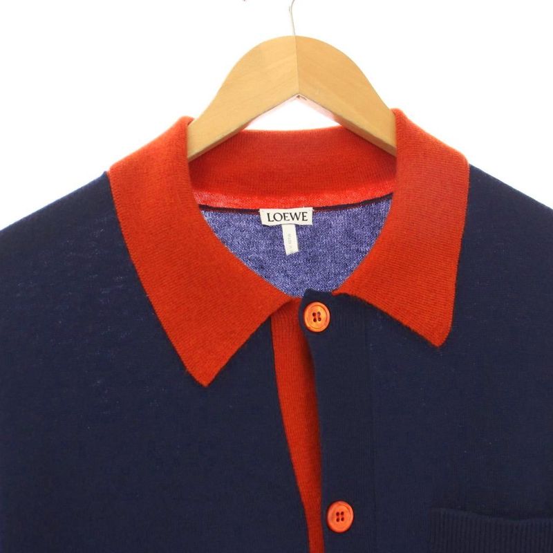 Loewe Bicolor Poloka Digan Knit Long Sleeve Anagram S Navy Sweater