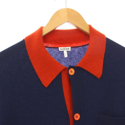 Loewe Bicolor Poloka Digan Knit Long Sleeve Anagram S Navy Sweater