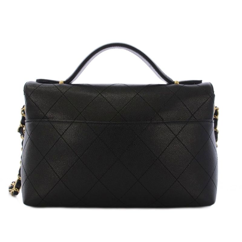 Chanel Top Handle Caviar Leather Chain Shoulder Bag Black KH