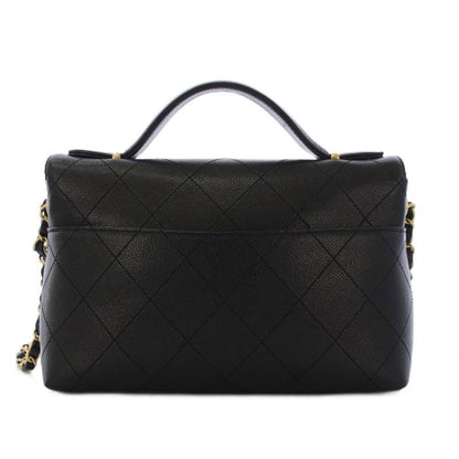 Chanel Top Handle Caviar Leather Chain Shoulder Bag Black KH