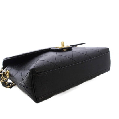 Chanel Top Handle Caviar Leather Chain Shoulder Bag Black KH