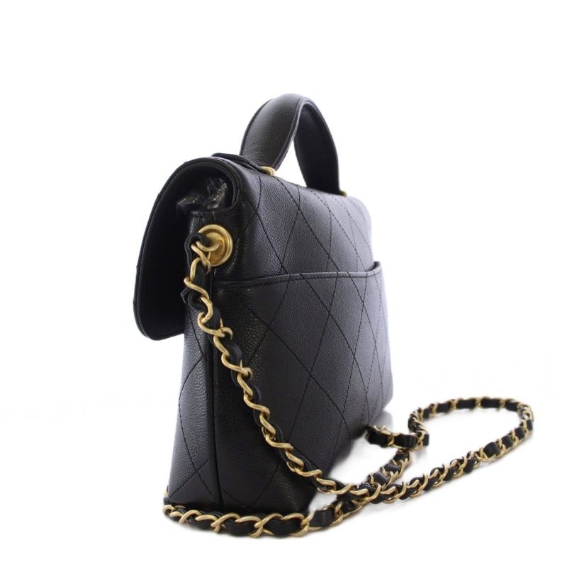 Chanel Top Handle Caviar Leather Chain Shoulder Bag Black KH