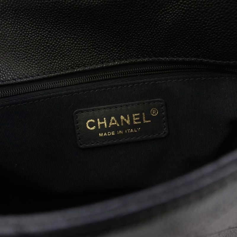 Chanel Top Handle Caviar Leather Chain Shoulder Bag Black KH