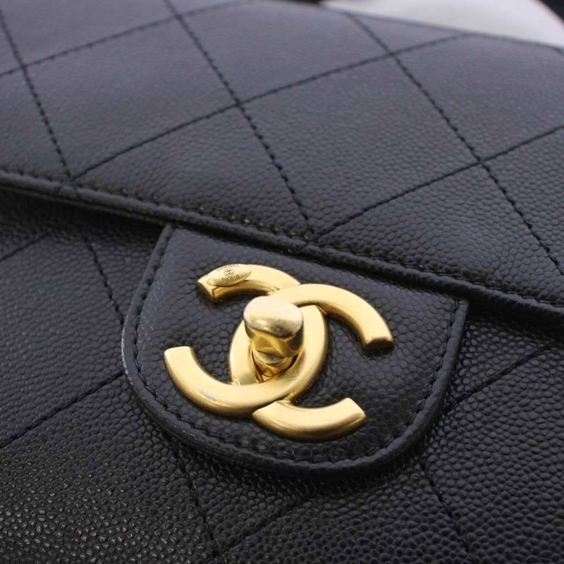 Chanel Top Handle Caviar Leather Chain Shoulder Bag Black KH