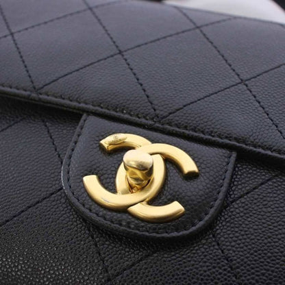 Chanel Top Handle Caviar Leather Chain Shoulder Bag Black KH