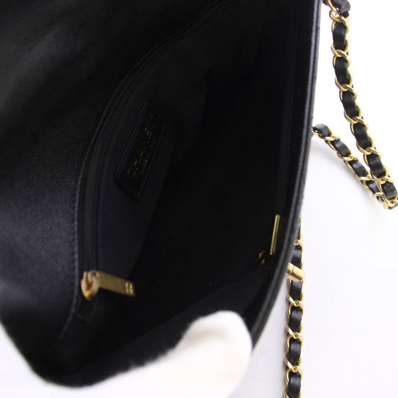 Chanel Top Handle Caviar Leather Chain Shoulder Bag Black KH