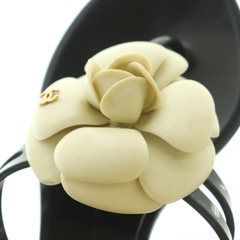 Chanel Camellia Thong Sandals 36 23.0 cm Black