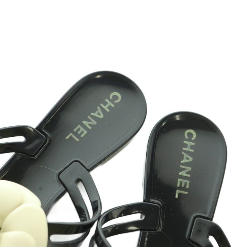 Chanel Camellia Thong Sandals 36 23.0 cm Black