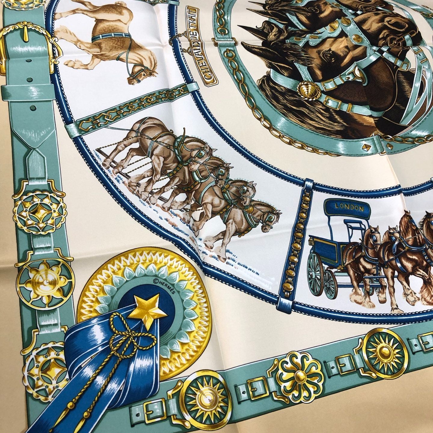 Hermes Carre 90 Chevaux de Trait Taima Beige Scarf — view 2