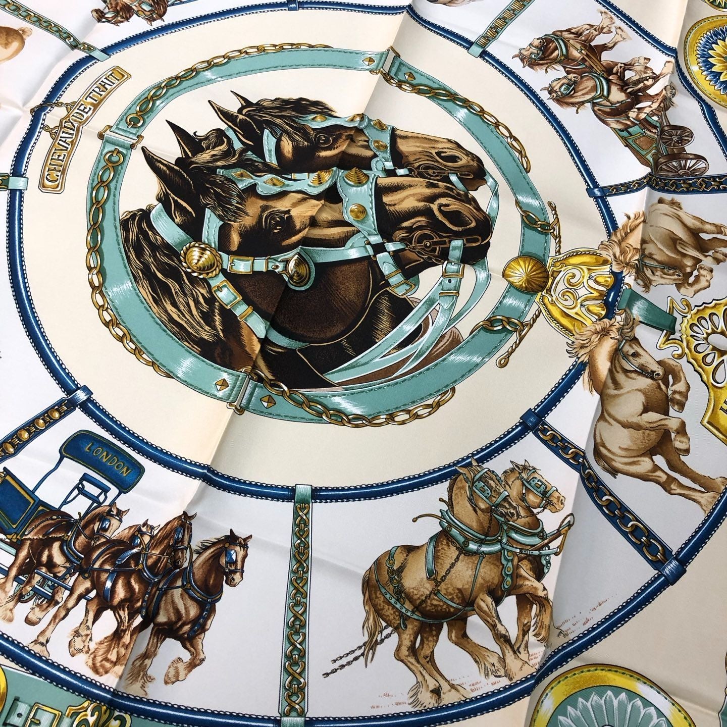 Hermes Carre 90 Chevaux de Trait Taima Beige Scarf — view 3