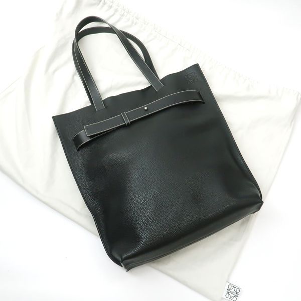 Loewe Vertical Belt Tote Black Grain Calf Leather with Cloth Shipping