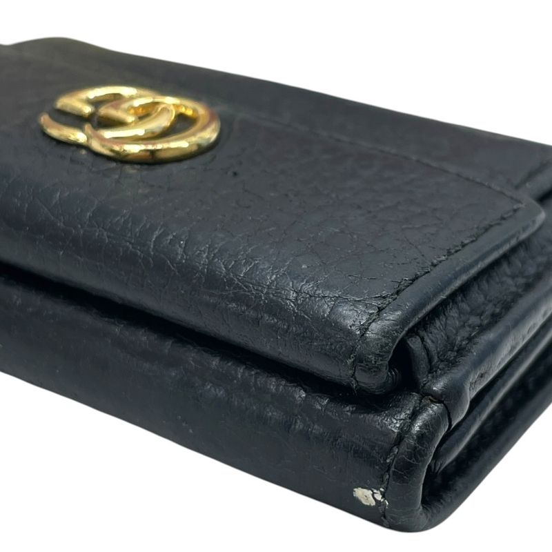 Gucci GG Marmont Trifold Wallet Mini Leather Black Gold Logo Luxury Sophisticate