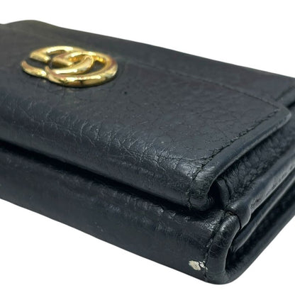 Gucci GG Marmont Trifold Wallet Mini Leather Black Gold Logo Luxury Sophisticate