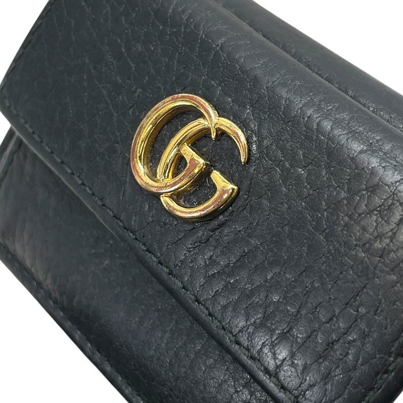 Gucci GG Marmont Trifold Wallet Mini Leather Black Gold Logo Luxury Sophisticate
