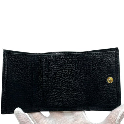 Gucci GG Marmont Trifold Wallet Mini Leather Black Gold Logo Luxury Sophisticate