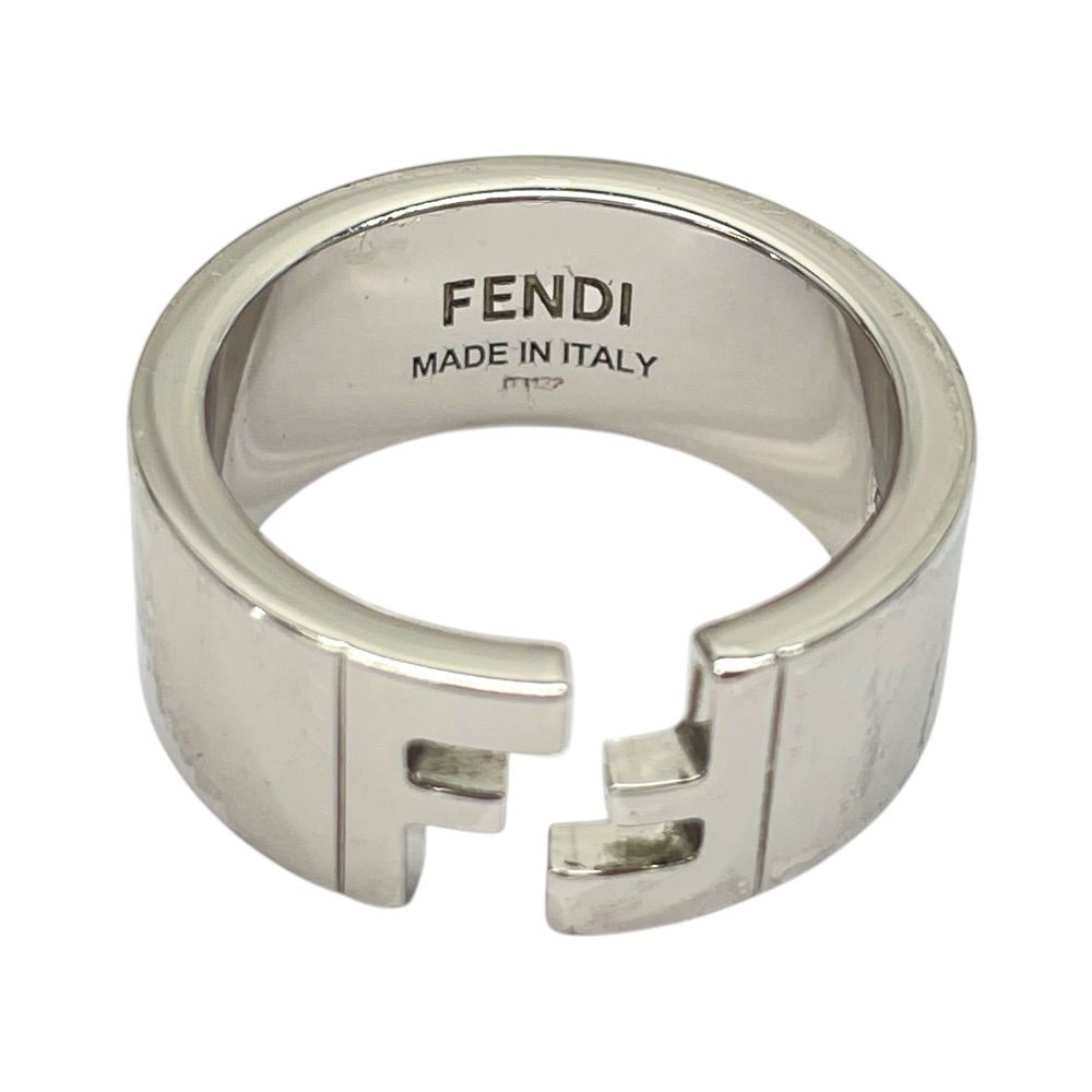 Fendi FF Motif Logo Ring Silver Metal Sophisticated Presence Mode Couple