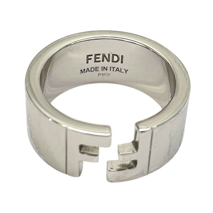 Fendi FF Motif Logo Ring Silver Metal Sophisticated Presence Mode Couple