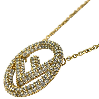 Fendi Is FF Logo Long Necklace Pendant Gold Line Stone Classic Luxury Glamorous
