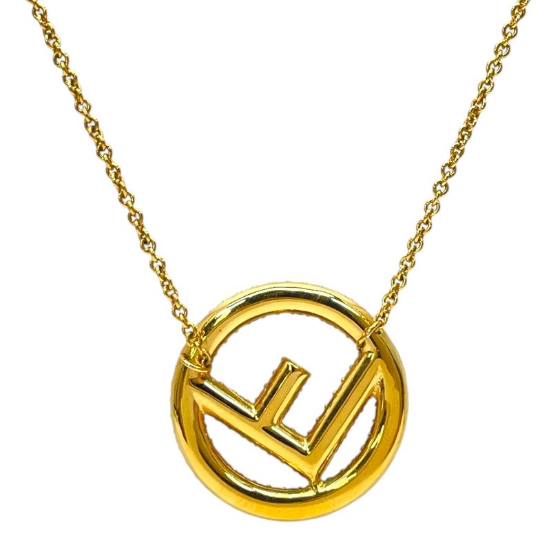 Fendi Is FF Logo Long Necklace Pendant Gold Line Stone Classic Luxury Glamorous