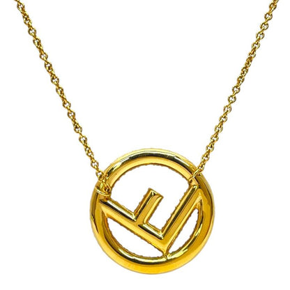 Fendi Is FF Logo Long Necklace Pendant Gold Line Stone Classic Luxury Glamorous