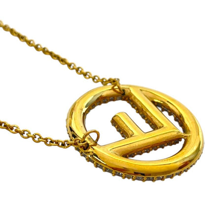 Fendi Is FF Logo Long Necklace Pendant Gold Line Stone Classic Luxury Glamorous