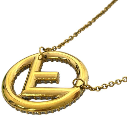 Fendi Is FF Logo Long Necklace Pendant Gold Line Stone Classic Luxury Glamorous