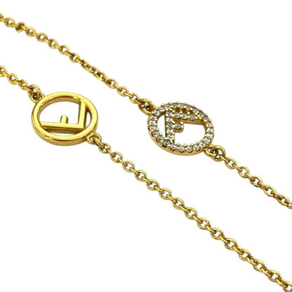 Fendi Is FF Logo Necklace Chain Pendant Gold Line Stone Luxury Gorgeous