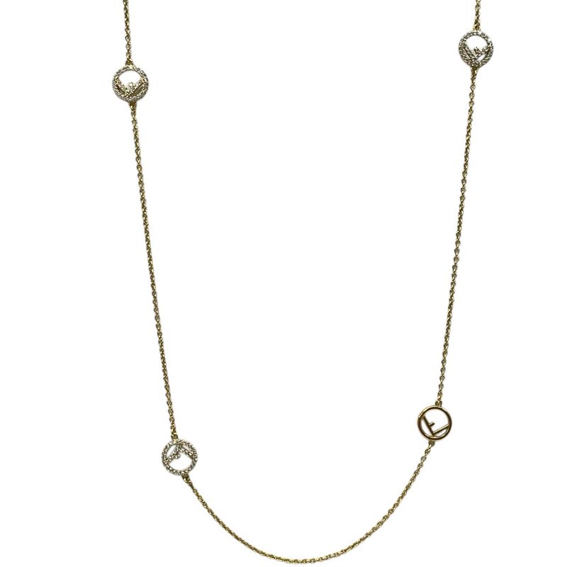 Fendi Is FF Logo Necklace Chain Pendant Gold Line Stone Luxury Gorgeous